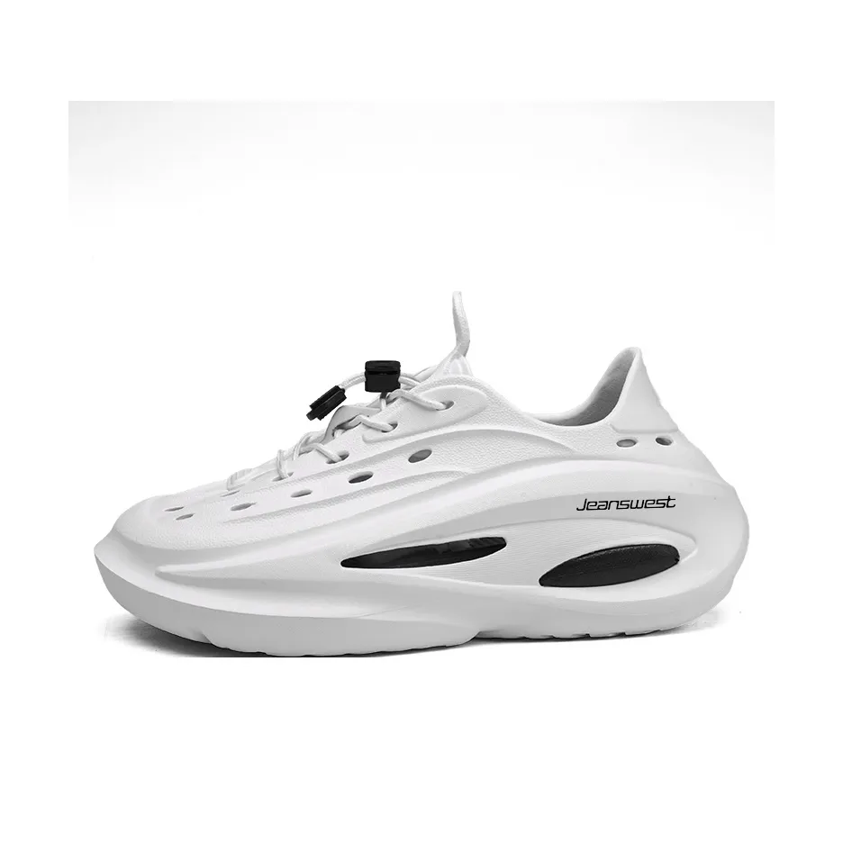 JEANSWEST Minimalist Style Fresh Color Scheme, Trendy Fake Lace Up, Slip on Fashion Quick Dry Clogs Unisex White