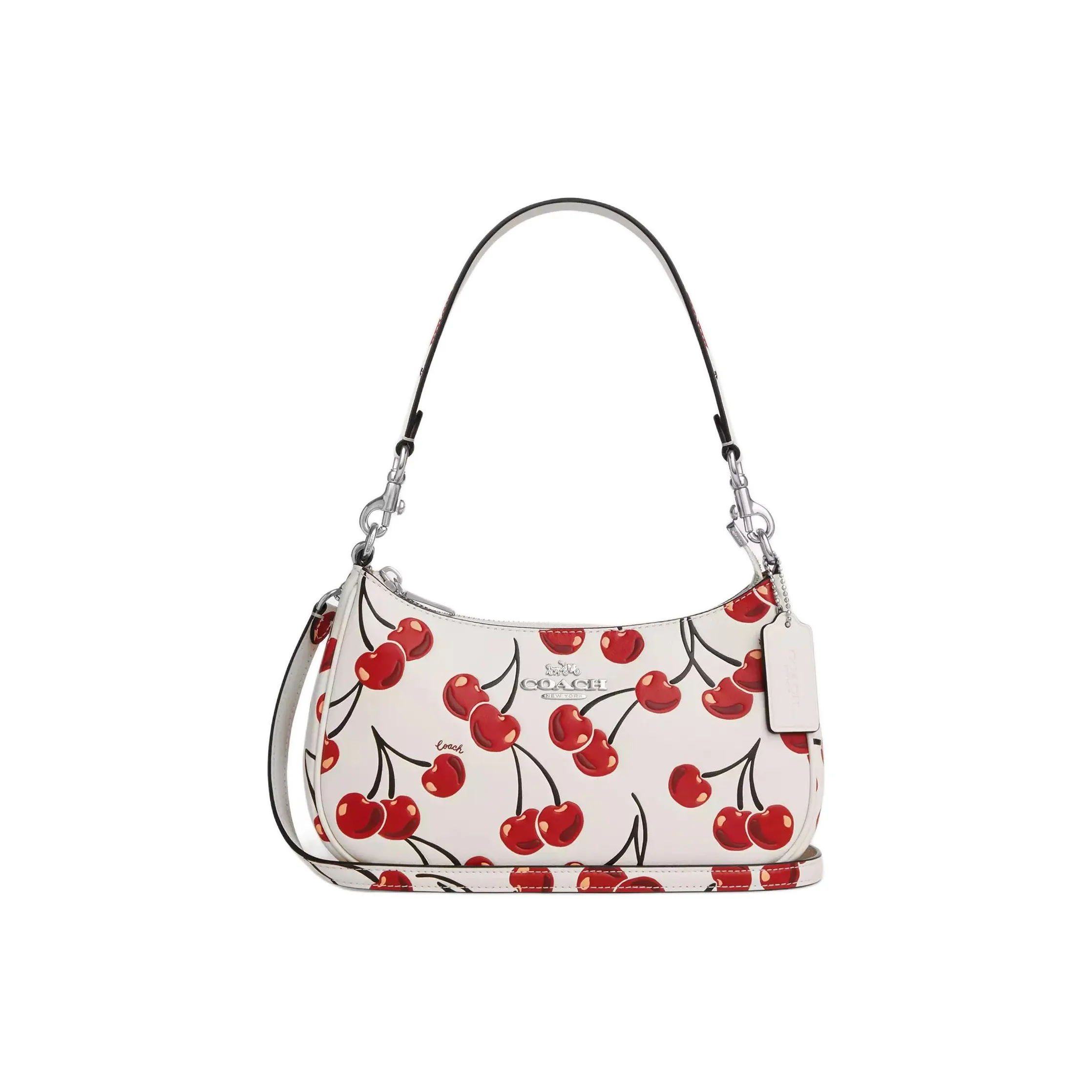 COACH Teri Leather Shoulder Bag Medium Size Women's White & Red