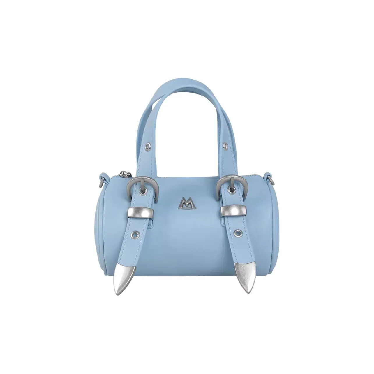 Kikawa Card Synthetic Leather Cylinder Bag, Shoulder Bag, Crossbody Bag, Handbag Medium Size Women's Light Blue