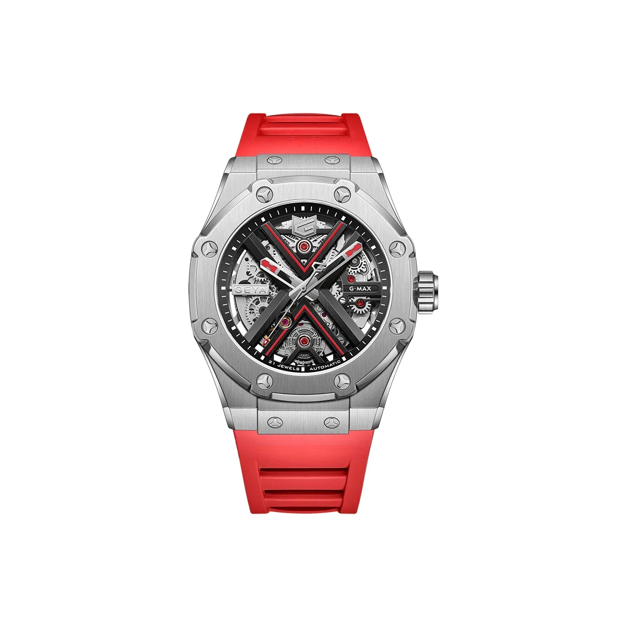GEYA Engine Collection Автоматический Механический Механизм Силиконовый Ремешок Часы Мужские Часы С Черепным Циферблатом