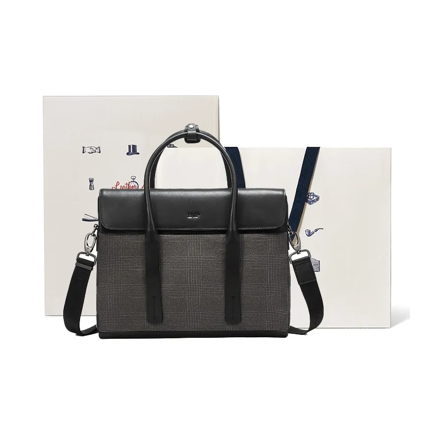BVP Cow Leather Business Casual Men's Briefcase Handbag Small Size Men's Gray/Black