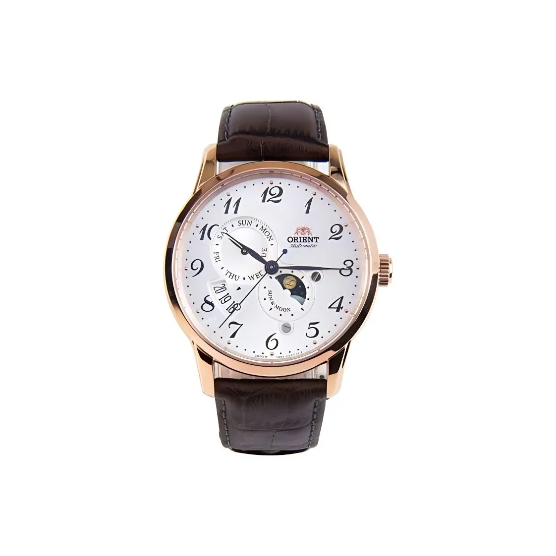 ORIENT Sun And Moon Collection Automatic Mechanical Movement Leather Strap Watch 42mm Women's Watch White Dial