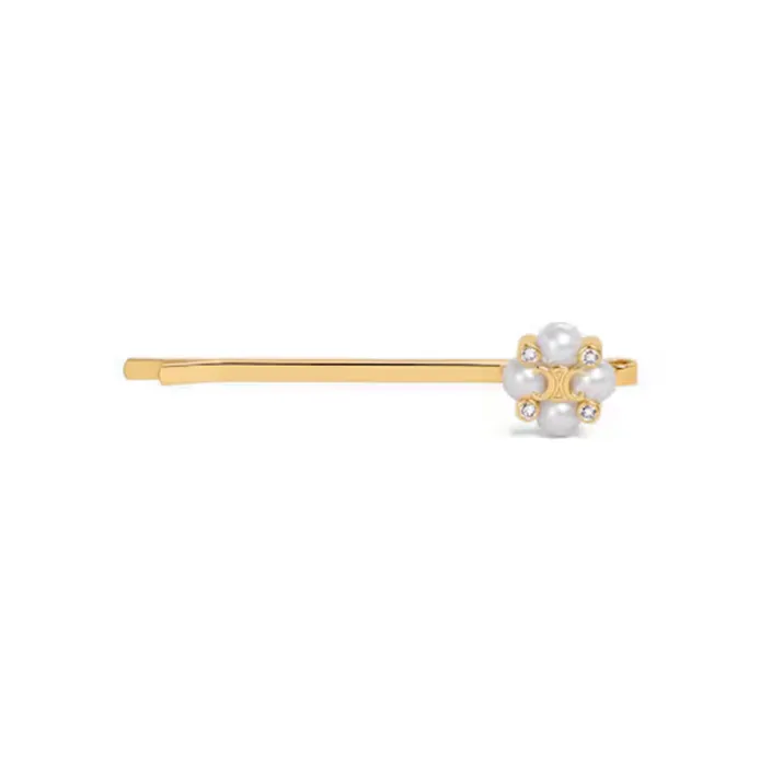 CELINE ヘアスライド 真鍮製、ゴールド仕上げ、樹脂パール CELINE Hair Slide in Brass With Gold Finish and Resin Pearls