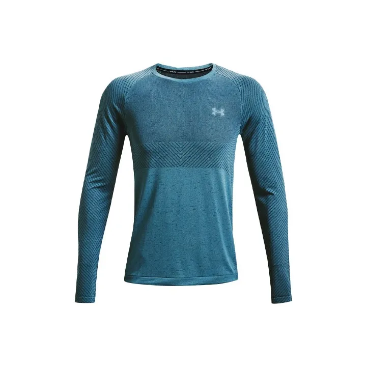 Under Armour Круглый вырез Облегающий Прямой крой Длинный рукав Т-рубашка Мужская Синяя