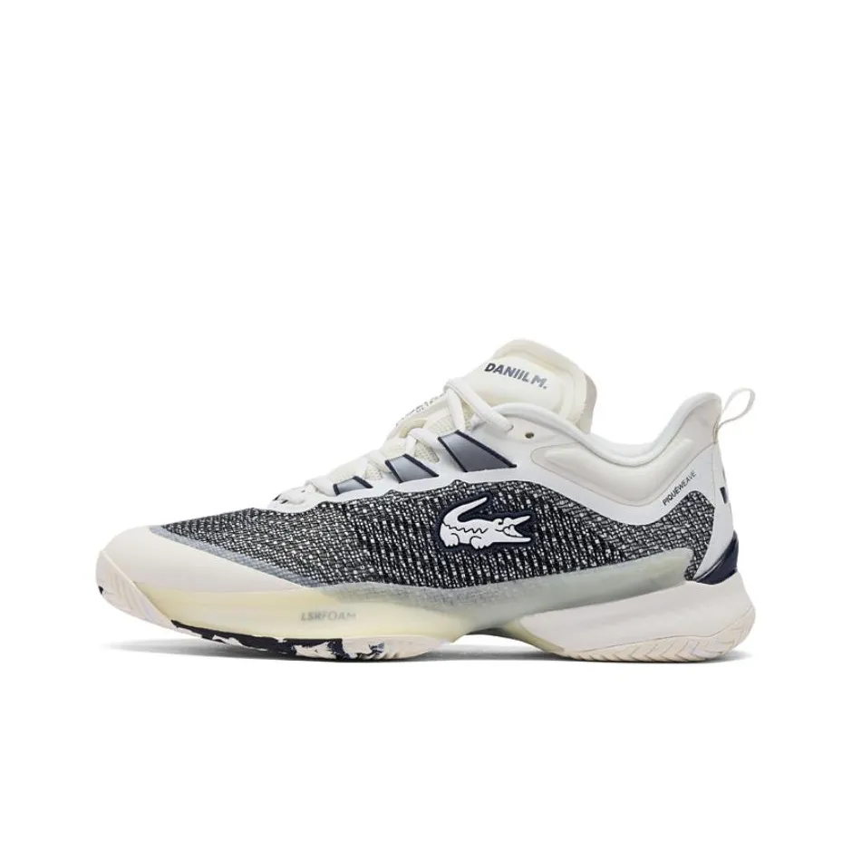 LACOSTE Abrasion Resistant Low Top Tennis Shoes Men's Ecru