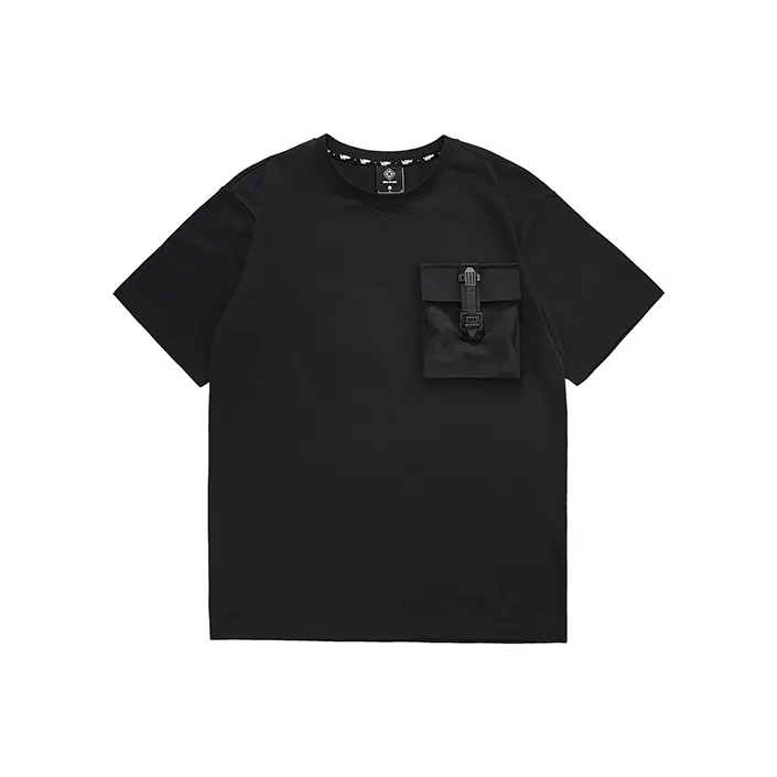 VIP Круглый вырез Свободный крой Прямой крой Короткий рукав Т-рубашка Мужская Черная