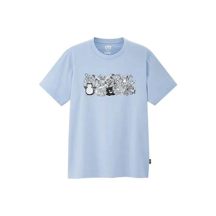 UNIQLO Прямой крой T-рубашка унисекс аква-синий