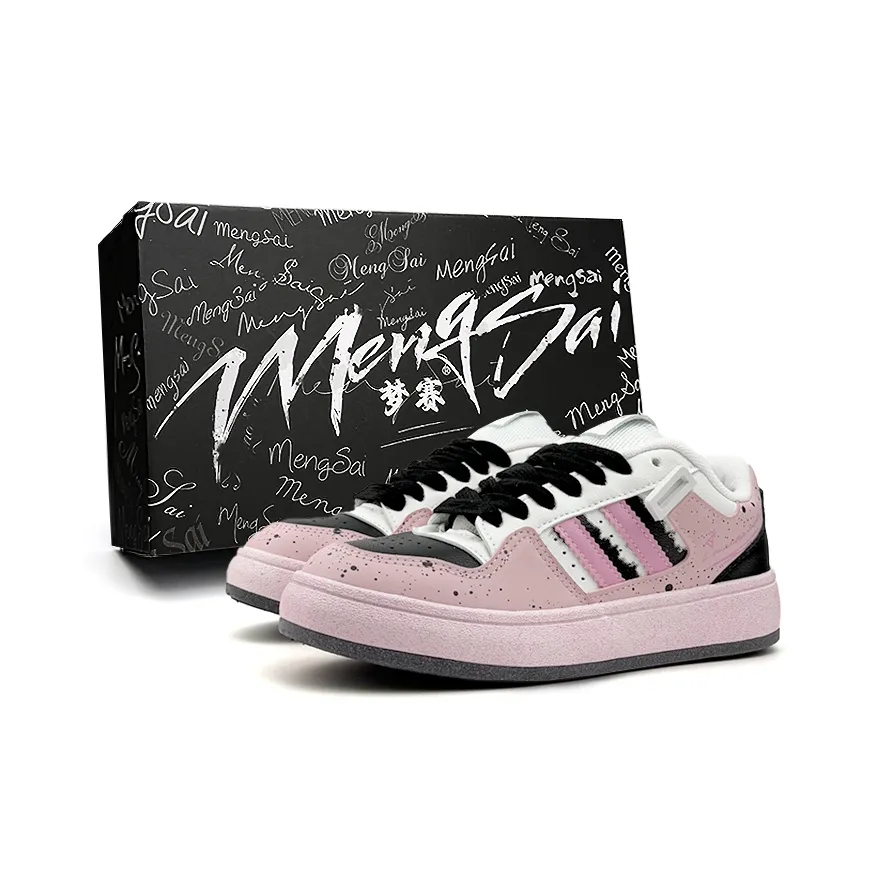 Mengsai Slip-resistant Abrasion-resistant Low-top Skateboard Shoes Women's Pink Black Менсаи Противоскользящие Устойчивые к истиранию Низкие Кроссовки для скейтбординга Женские Розовый Черный