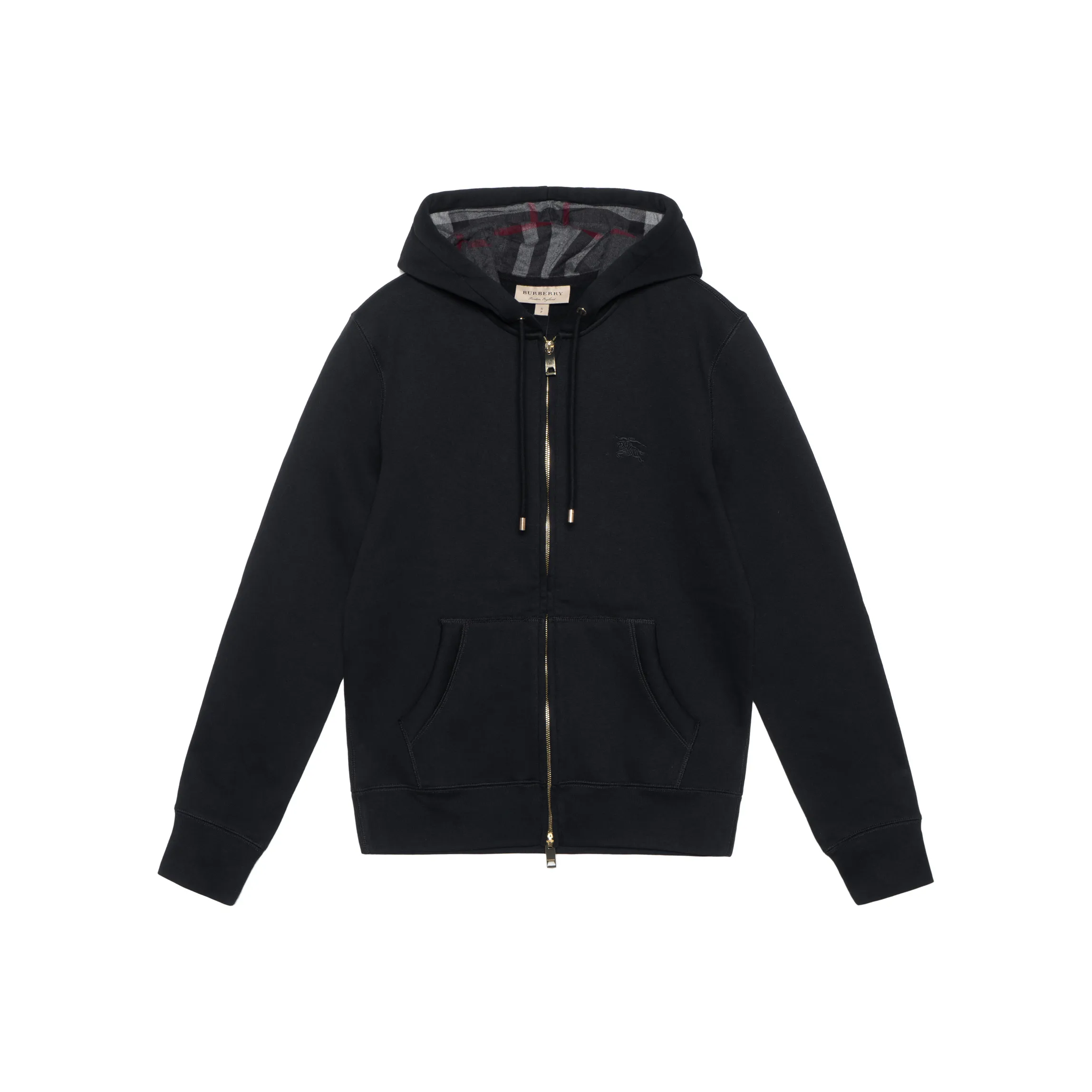 Burberry Men Clarendon Check Hooded Zip Up hoodie Short Black/Grey