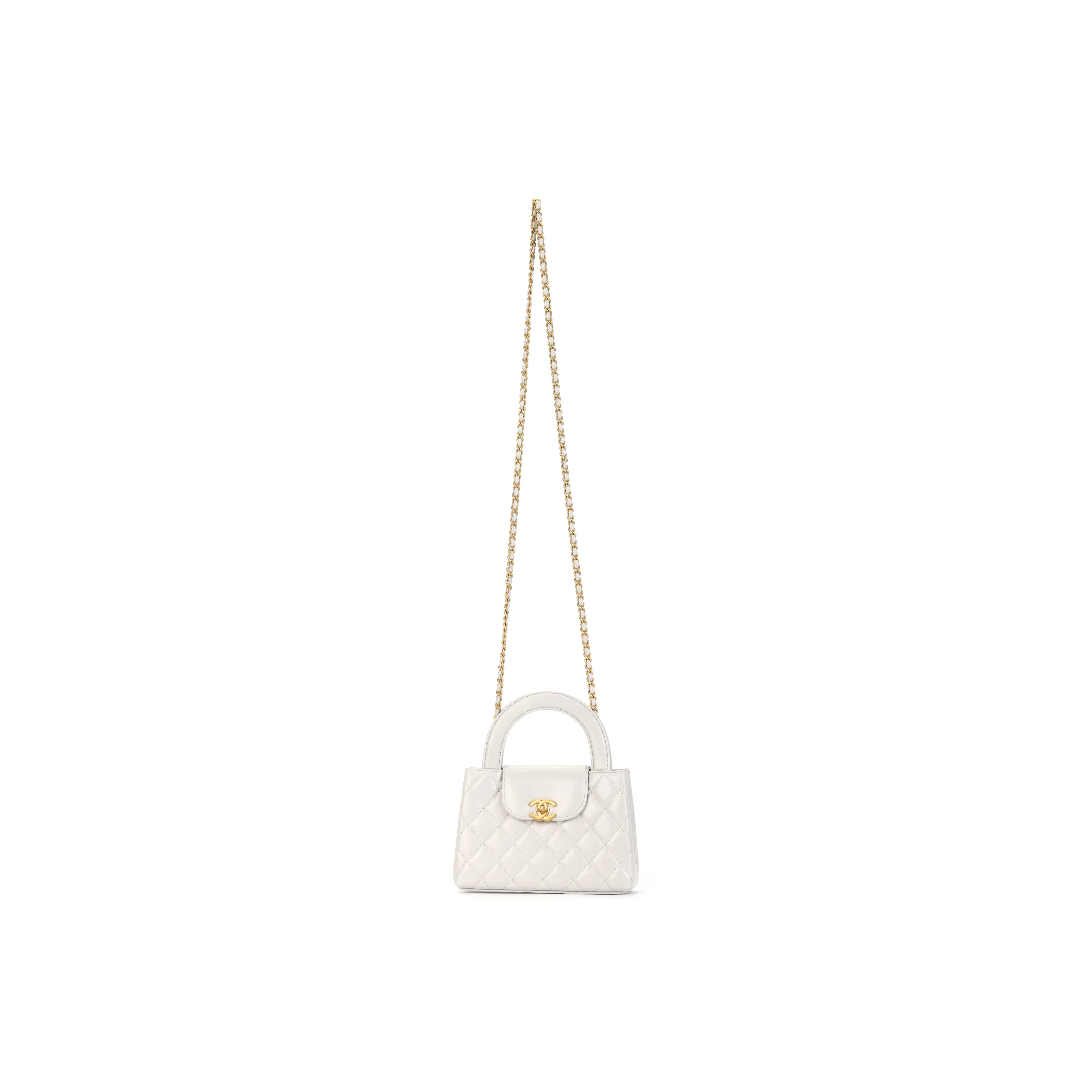 CHANEL Shiny Calfskin Handbag Mini Women's Light Gray