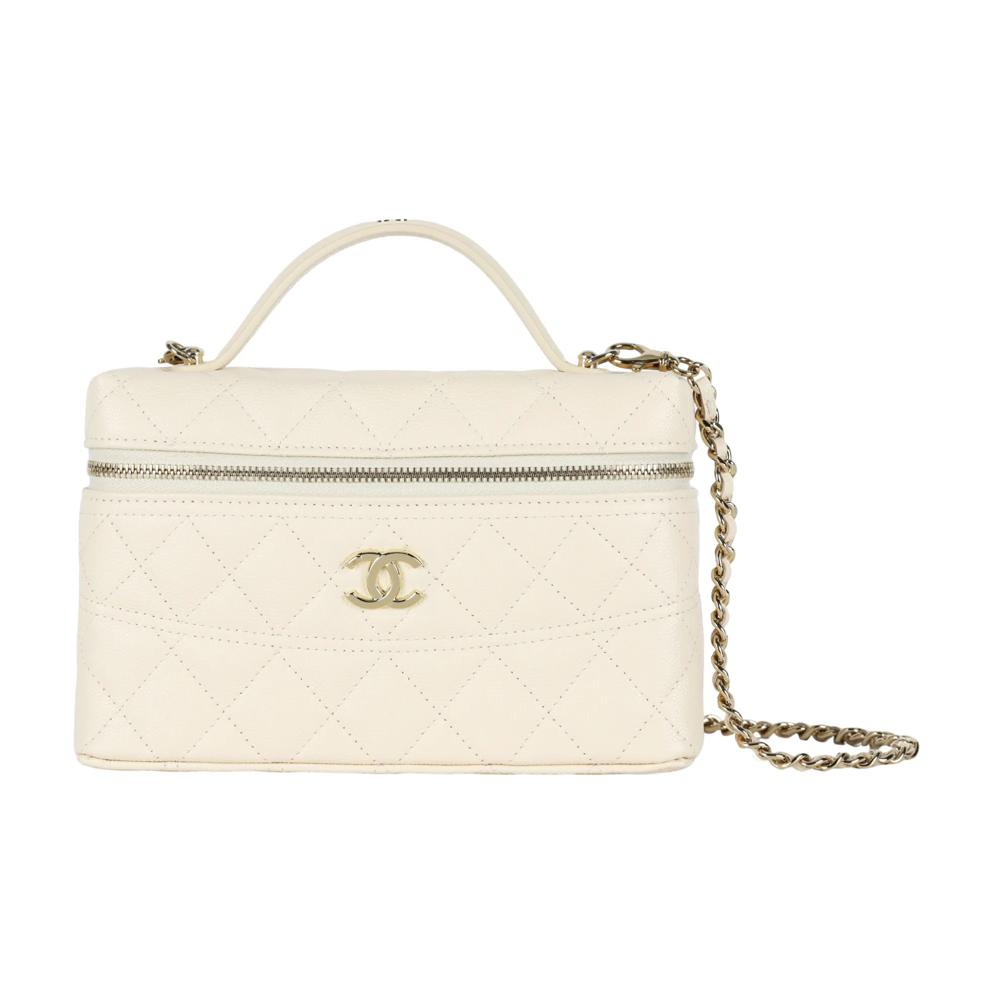 CHANEL Grain Cow Leather Material Gold Metal Shoulder Bag, Crossbody Bag, Handbag Women's Ivory