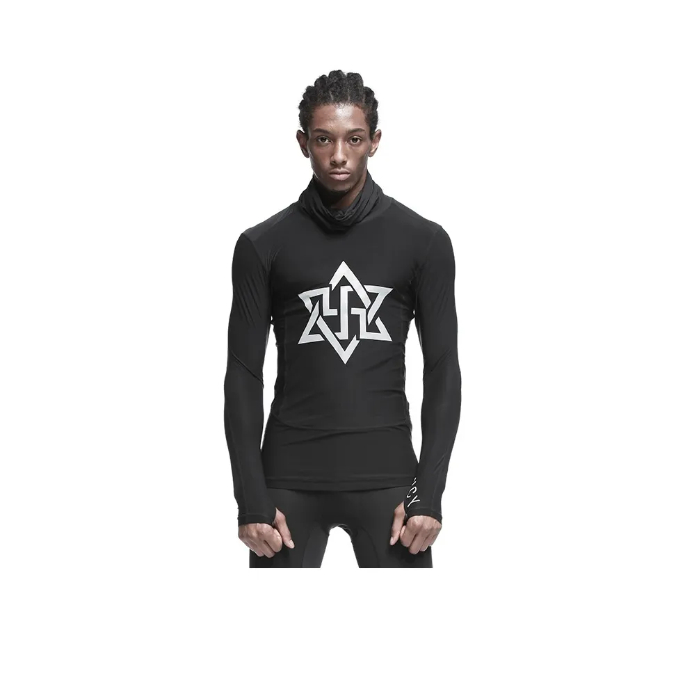 NORVINCY Дышащая Техническая Трикотажная Длинно-Рукавная Рубашка для Тренировок Мужская Черная