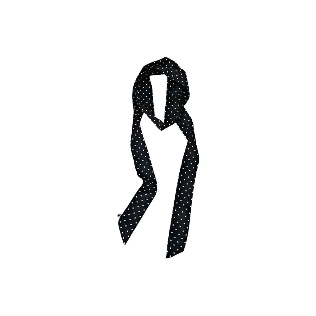 Mr. Shang Cotton Silk Scarves Women's Polka Dot Black And Polka Dot White