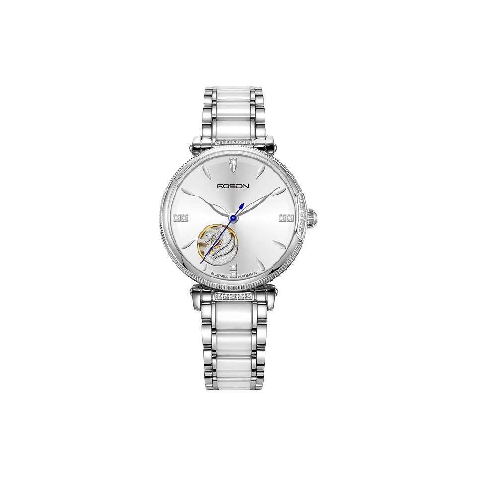 ROSDN Crown Collection Mechanical Movement Stainless Steel Watchband Watch Unisex White Dial