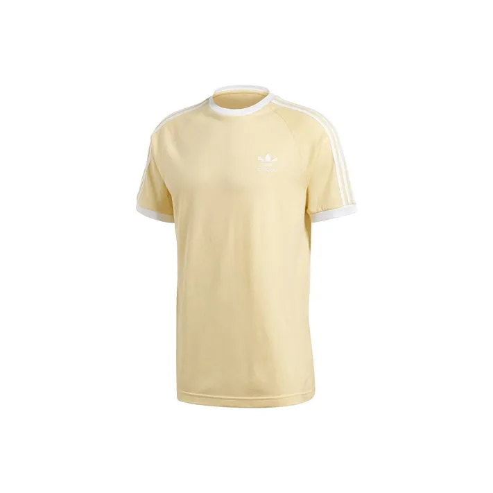 Adidas Originals Shamrock Retro Stripes Set in Sleeve T Shirt Men's Yellow