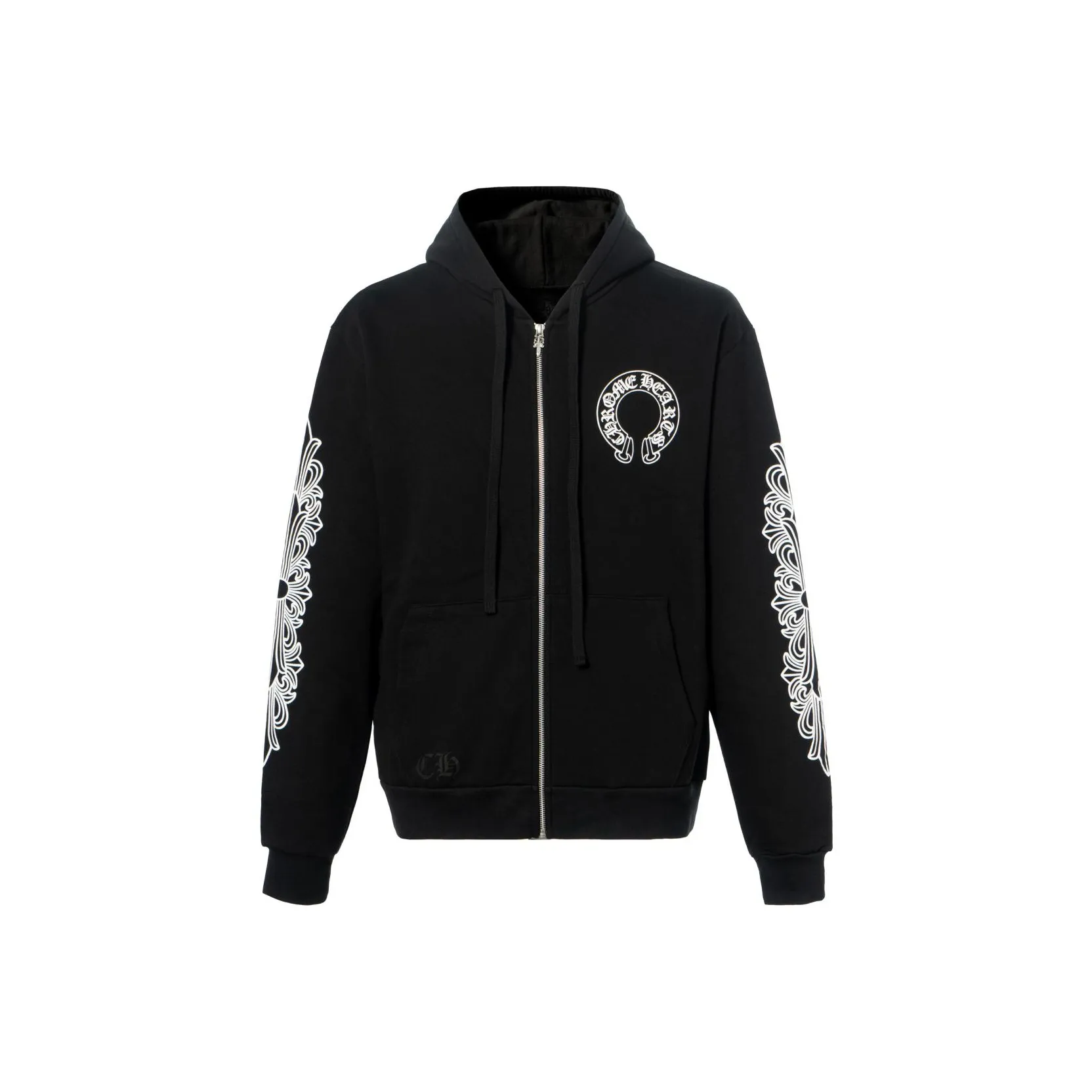 Chrome Hearts Horseshoe Floral Cross Sleeve Zip Up Hoodie