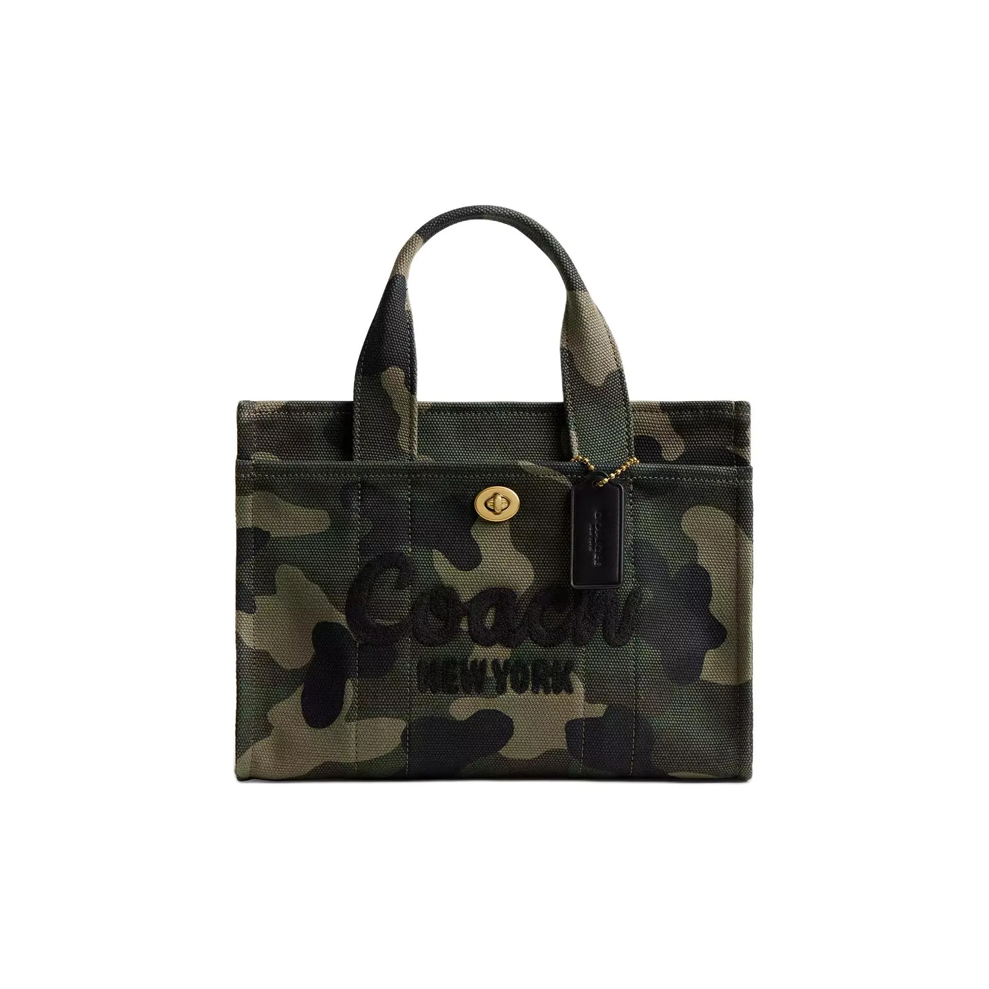 COACH Canvas Bag, Tote Bag, Shopping Bag, Handbag Medium Size Women's Brass & Green Multicolor