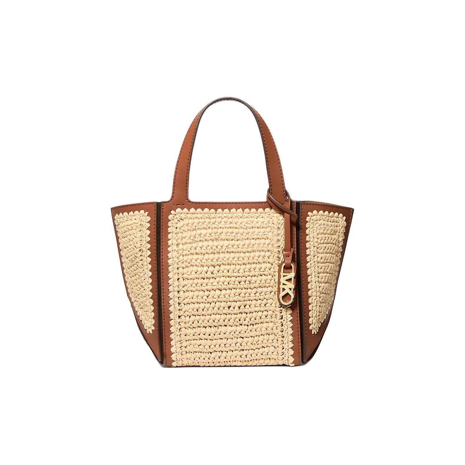 MICHAEL KORS Jordi Polypropylene Pp Tote Bag, Shopping Bag, Handbag Small Size Women's Beige & Cow Leather Brown
