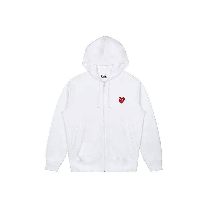 CDG Play Red Stacked Heart Zip Up T-SHIRT hoodie White