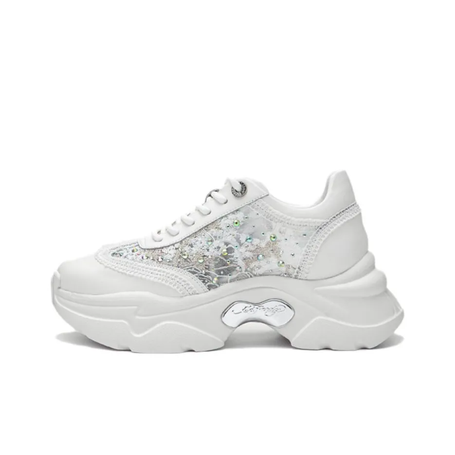 Ed Hardy Height Increasing Low Top Chunky Sneakers Women's Ecru