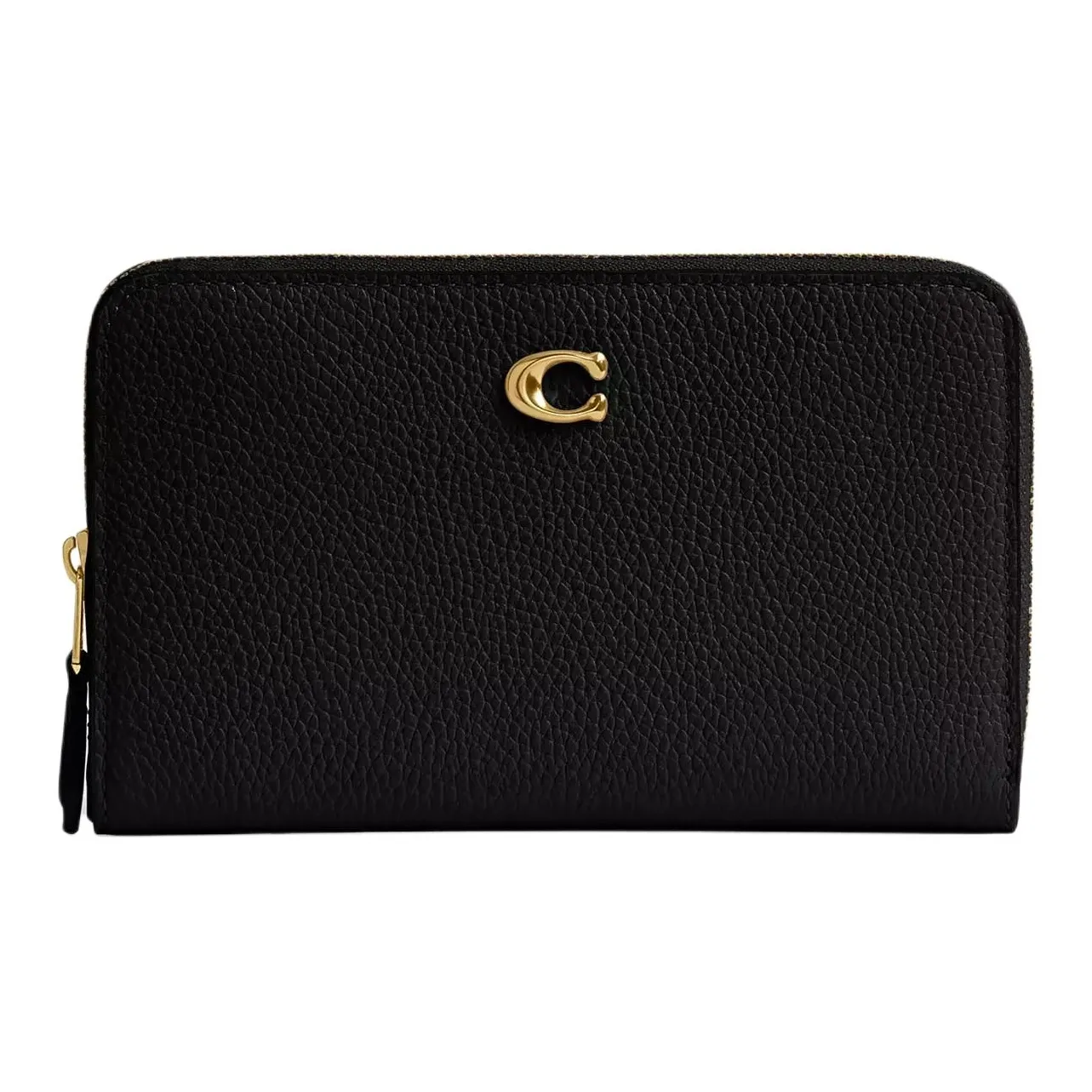 COACH Essential Polished Pebbled Leather Wallet Medium Size Women's Black