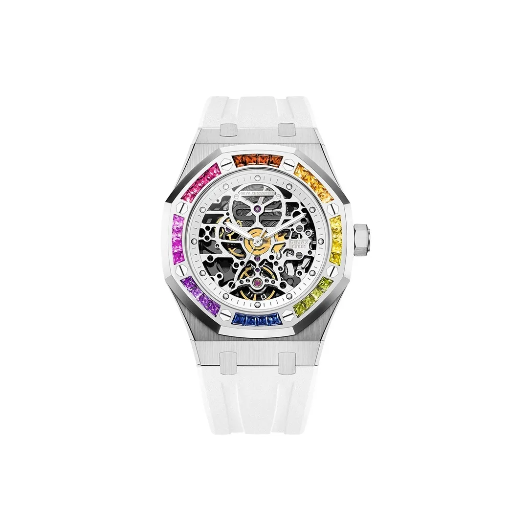 GEYA G MAX Collection Automatic Mechanical Movement Silicone Strap Watch Men's Watches Skeleton Dial