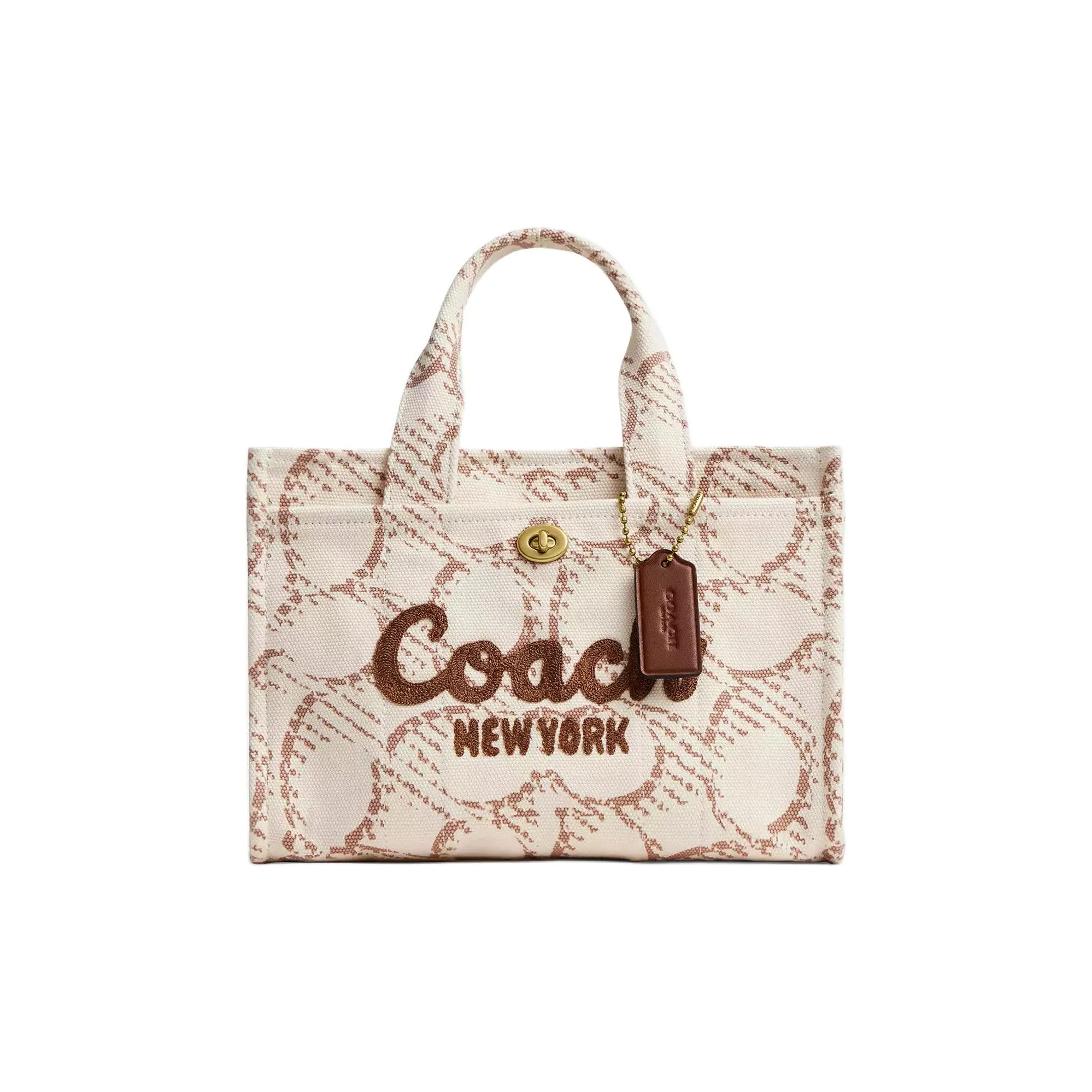 COACH Canvas Tote Bag, Shopping Bag, Handbag Women's Brass & Natural Color