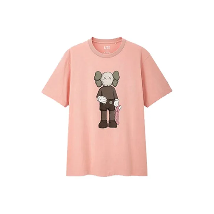 UNIQLO x KAWS совместная брендированная футболка унисекс пастельно-розовая