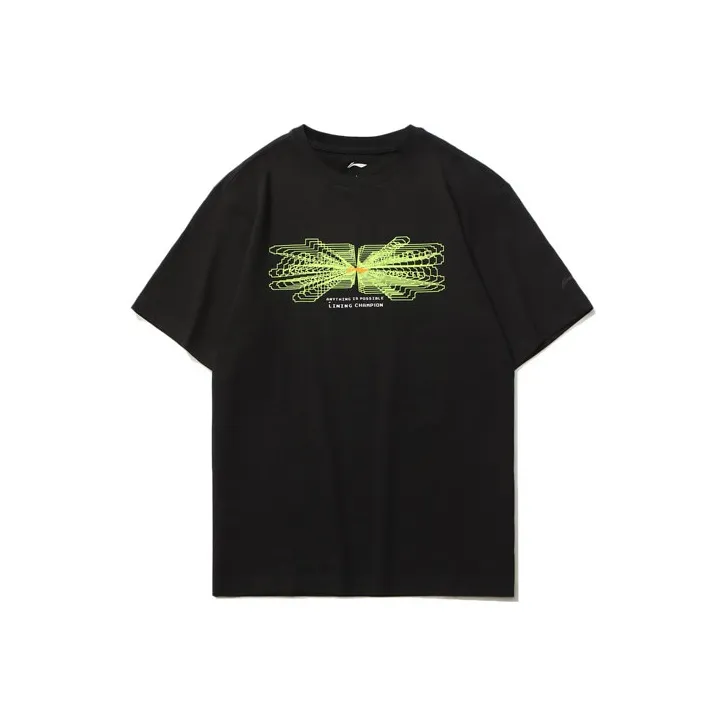 LINING Sports Fashion Collection Черно-зеленая унисекс футболка