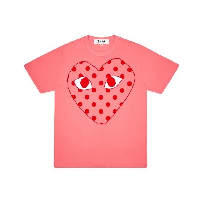 Comme Des Garcons Play Pastelle Polka Dot Red Heart T shirt