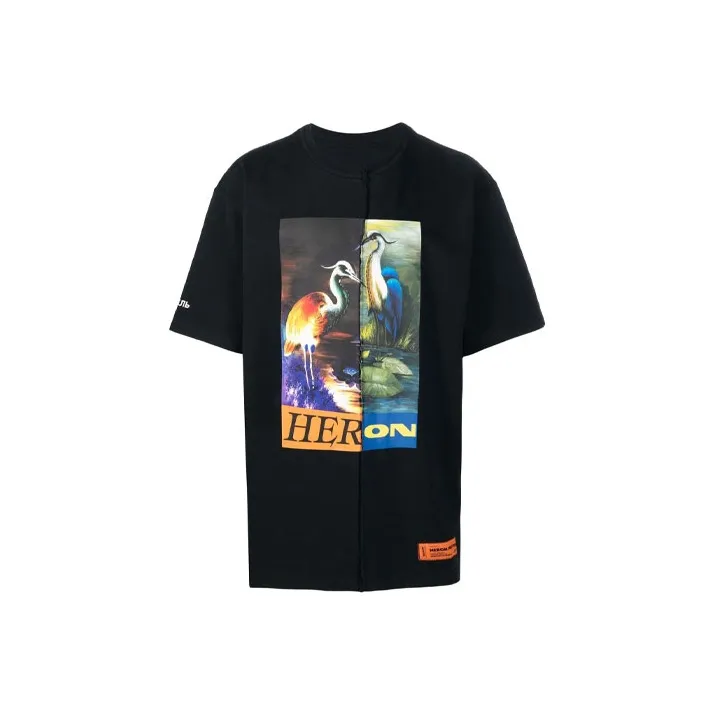 HERON PRESTON Men's Oversized Split Herons Tee Black