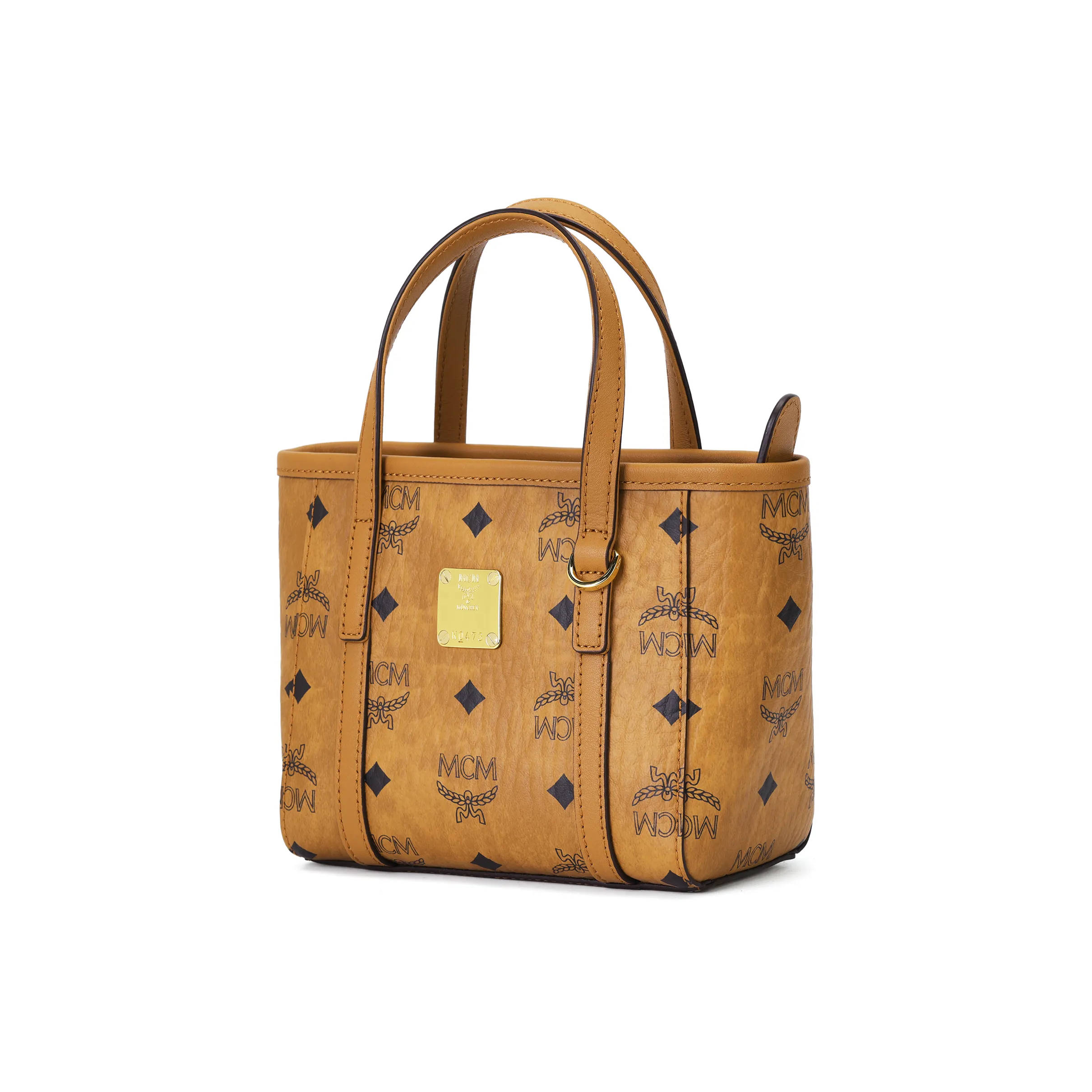 MCM Toni Visetos Mini Leather Shopper Tote Bag Women's Brown