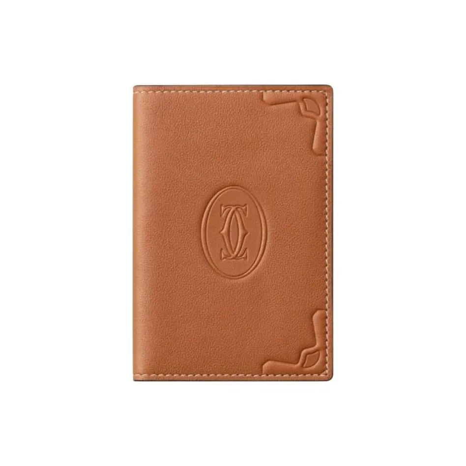 CARTIER Calfskin Card Holder Women's Caramel