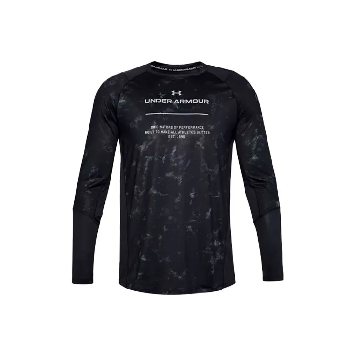 Under Armour Прямой крой Длинный рукав Т-рубашка Мужская Черная