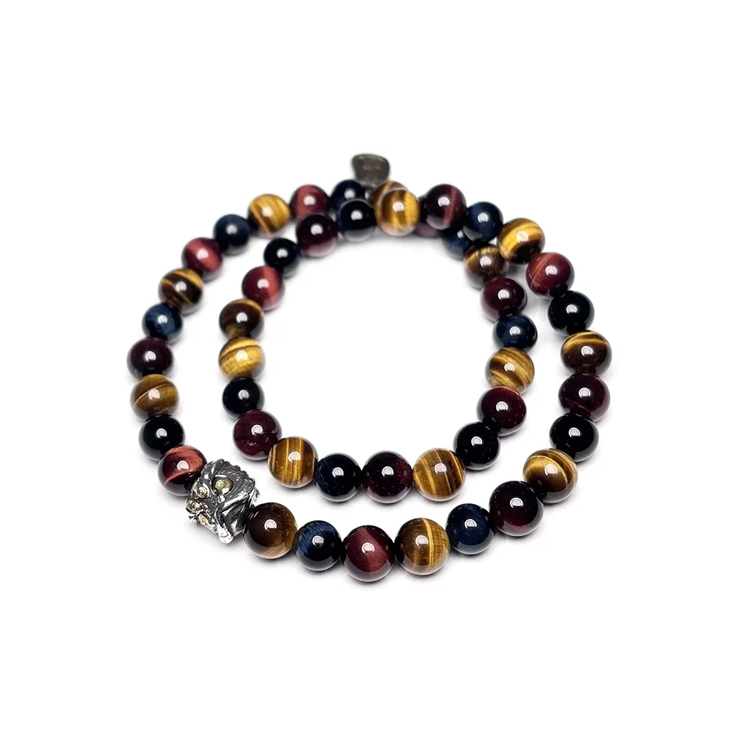 MOUNTAINS AND MANS Tiger's Eye Stone New Chinese Style Stackable Good Luck Beaded Bracelet Unisex