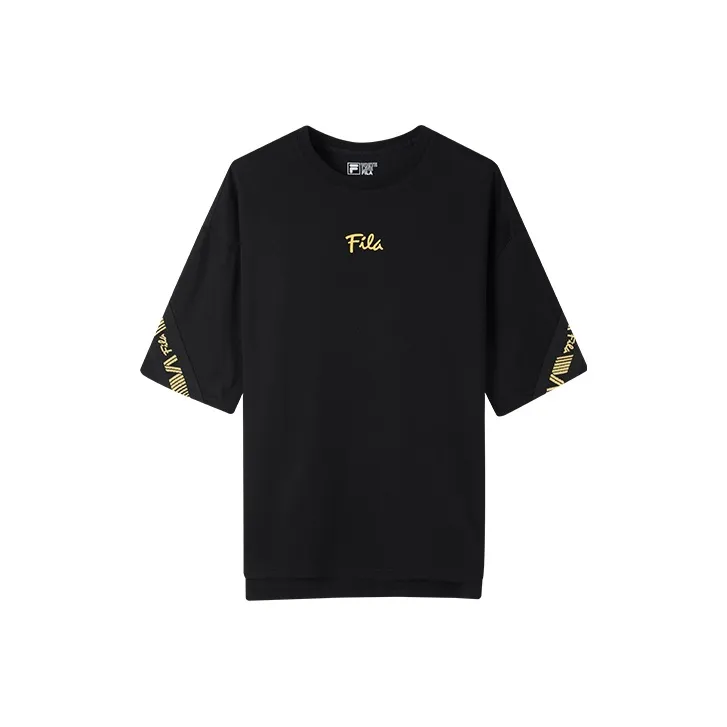 FILA Drop Shoulder Sleeve T Shirt Unisex Black