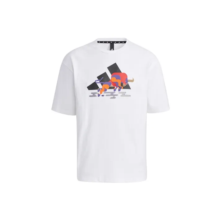 adidas CNY Collection Рукав с оборванным плечом T-рубашка Мужская Белая