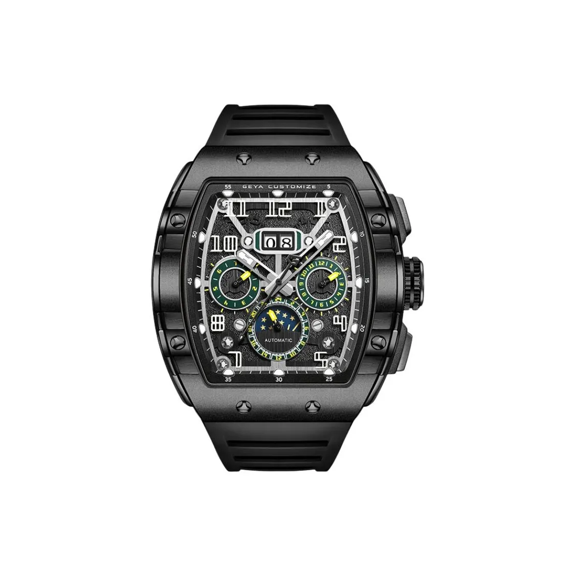 GEYA Automatic Mechanical Movement Silicone Strap Watch Men's Watches Cut Out Dial