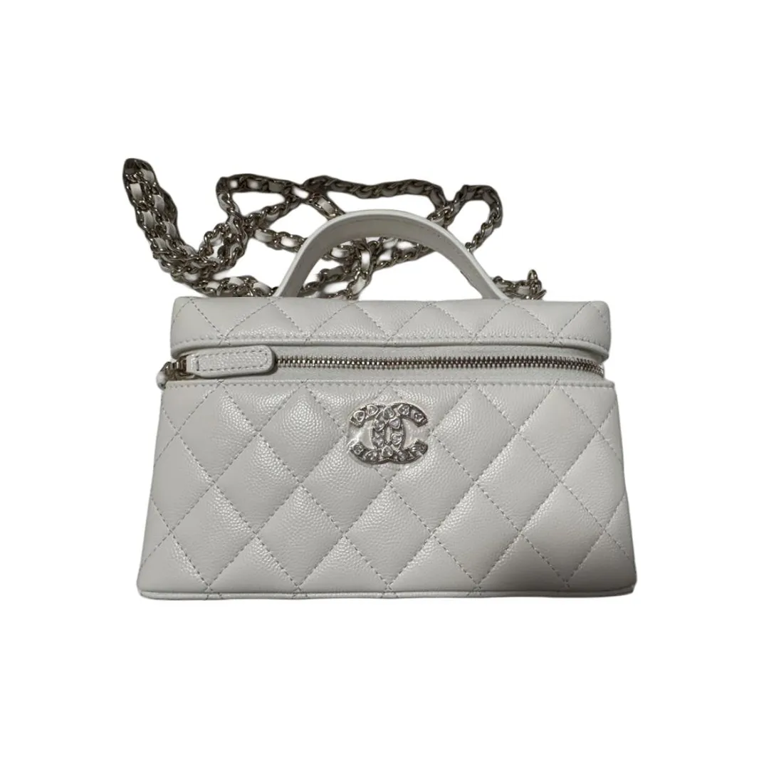 CHANEL Litchi Skin Shoulder Bag Crossbody Bag Handbag Women's White