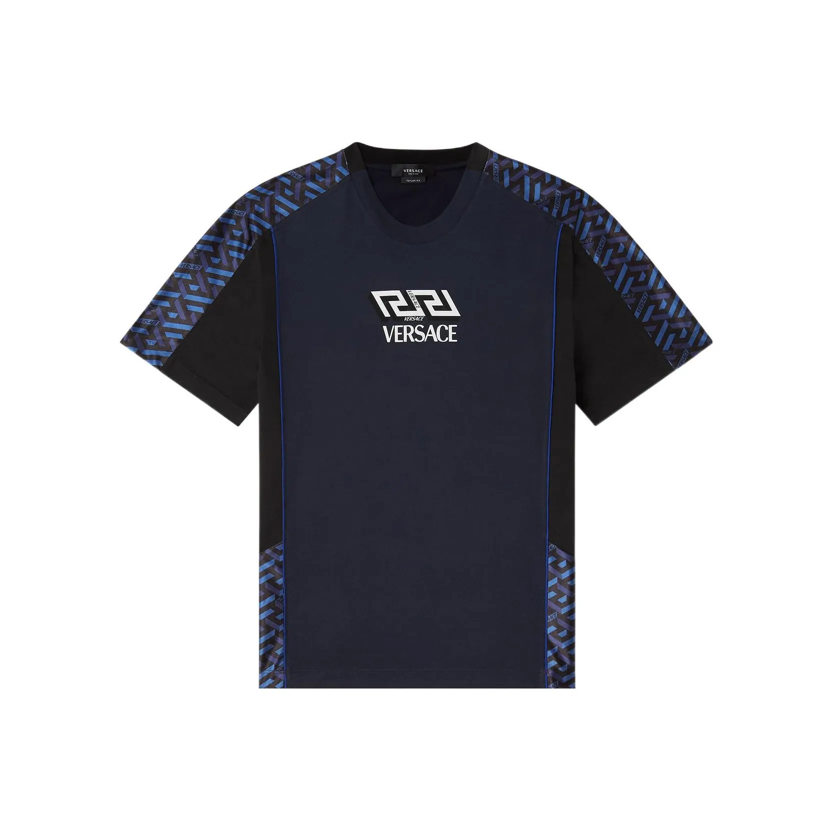 VERSACE Men Logo Letter Print Short Sleeve T-Shirt Navy Blue