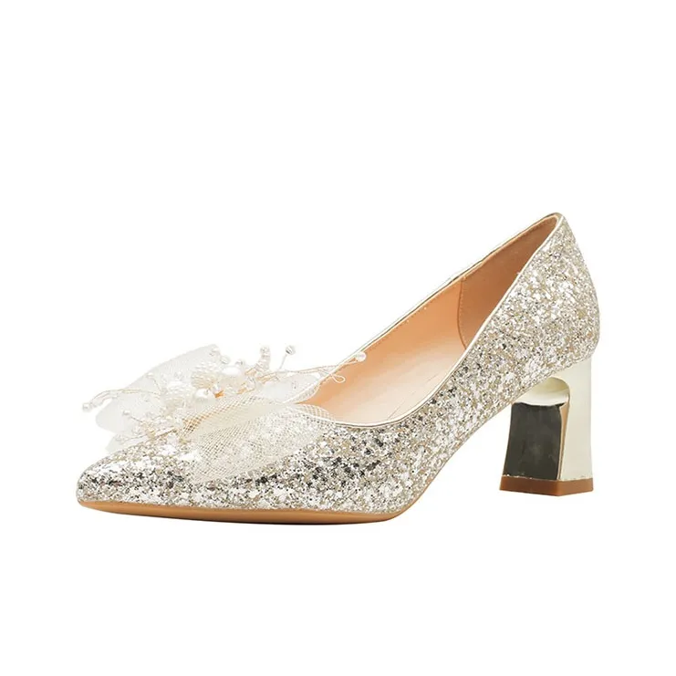 BIGTREE Грубый каблук Высокие каблуки Женские Шампанское золото