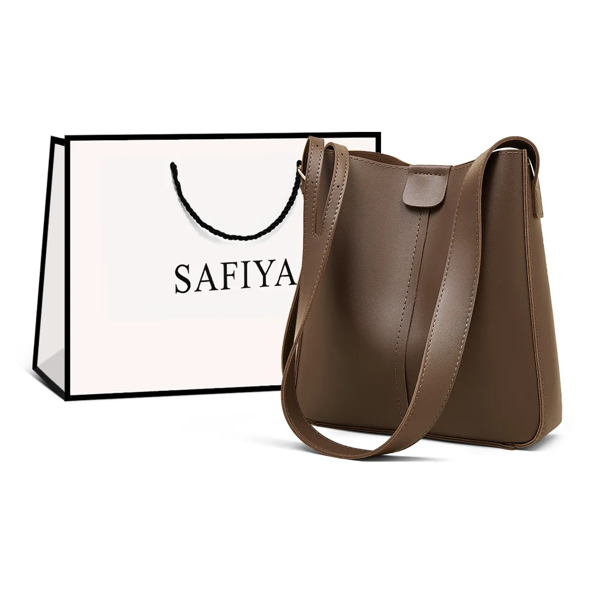 Safiya Сумка из синтетической кожи ведрообразной формы сумка через плечо женская кофейного цвета