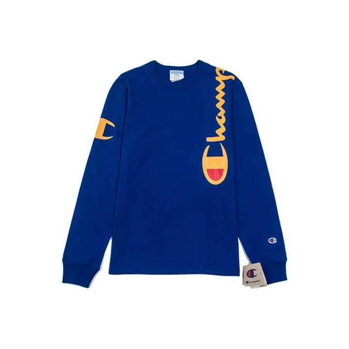 Champion Long Sleeved T Shirt US Version Unisex Royal Blue