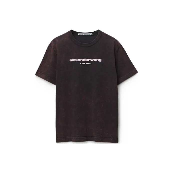Tシャツ・カットソー Alexander Wang FW25 T-SHIRT WITH LOGO (1CC3251103 011) Black Cotton Shrunken Logo Tee in WASHED BLACK | alexanderwang®