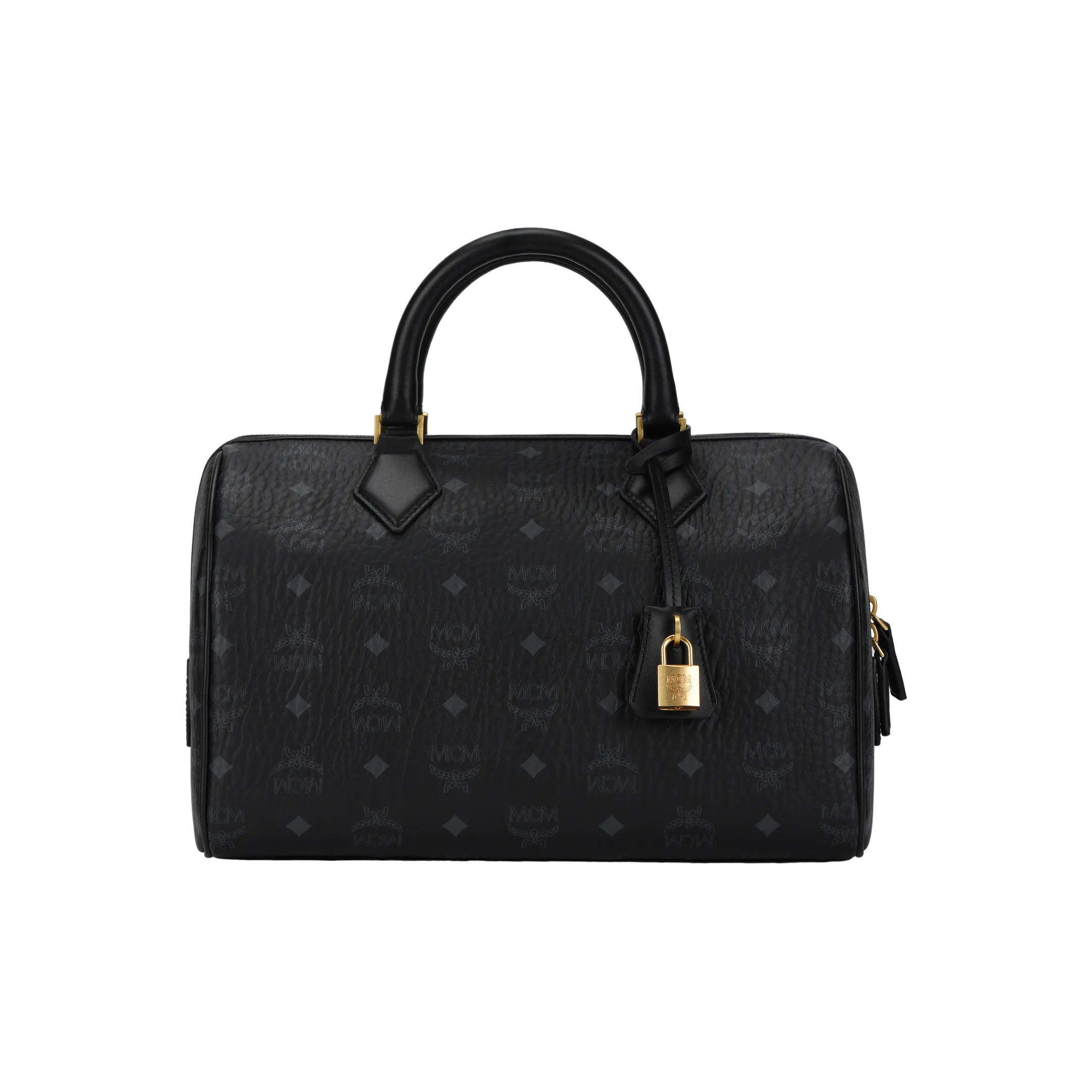 MCM Canvas With Leather Boston Bag Handbag Shoulder Bag Crossbody Bag Travel Bag Medium Size Women's Black