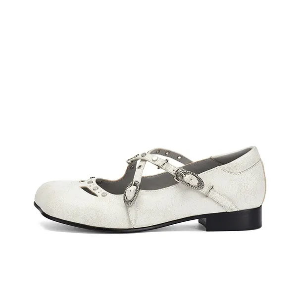 SUGARSU 25 Год Весна Винтаж Бабочка Голова Модный Сандалии с Металлической пряжкой Туфли Мэри Джейн Женские Белый