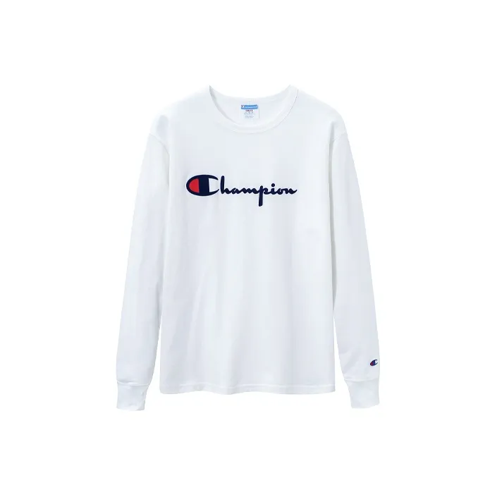 Champion Прямой крой Длинный рукав Т-рубашка Версия для США Унисекс Белый