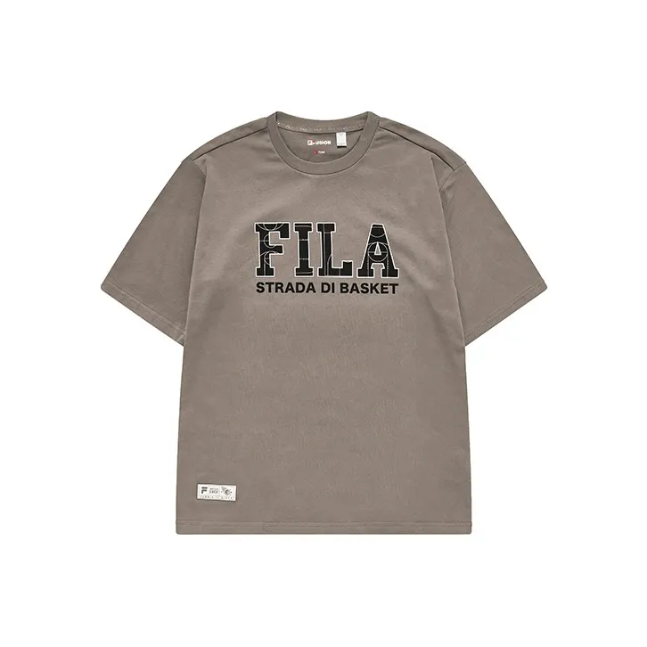 FILA FUSION Drop Shoulder Sleeve T Shirt Men's Dark Gray Coffee