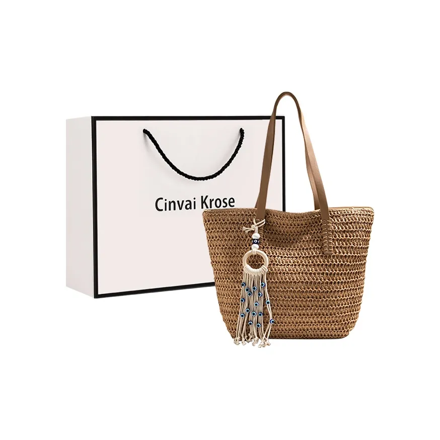 CinvaiKrose Сумка из соломы плетеная сумка-тоут сумка для покупок сумка через плечо большая женская многоцветная