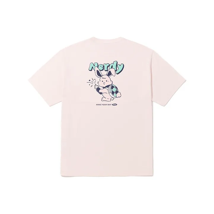 NERDY Drop Shoulder Sleeve T Shirt Unisex Light Pink